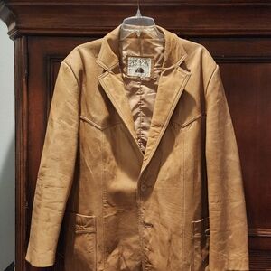 Vintage Americana Leather Coroeration Tan Leather Western Blazer 44
